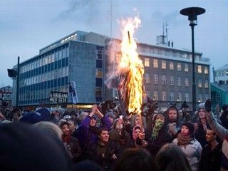 Iceland protest fire 