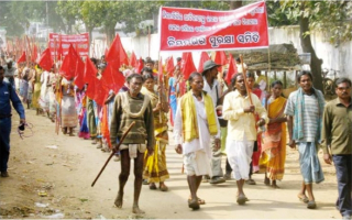 1000 tribals and farmers rally against the Niyamgiri mine at Muniguda, Odisha on Monday