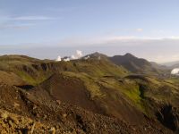 This mountain is being blown up with explosive to make way for boreholes.